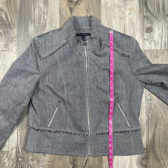White House Black Market Linen Blend Jacket 16 Full Zip Pockets Gray Chambray - Picture 7 of 8
